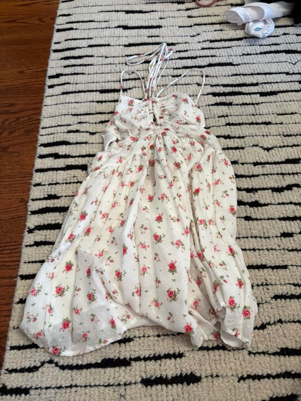 White & Pink Floral Spaghetti-Strap Kids Dress